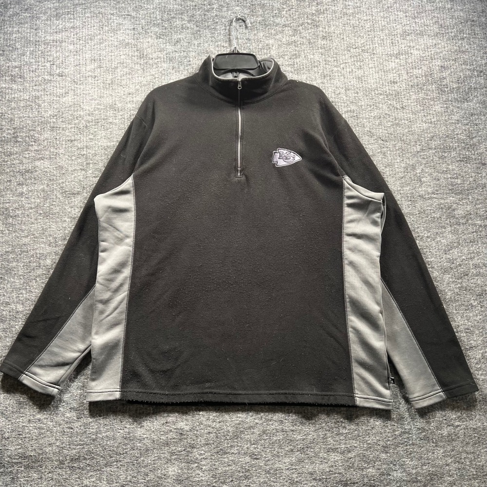 NFL Team Apparel Kansas City Chiefs Quarter Zip Fleece Pullover Black Grey XL